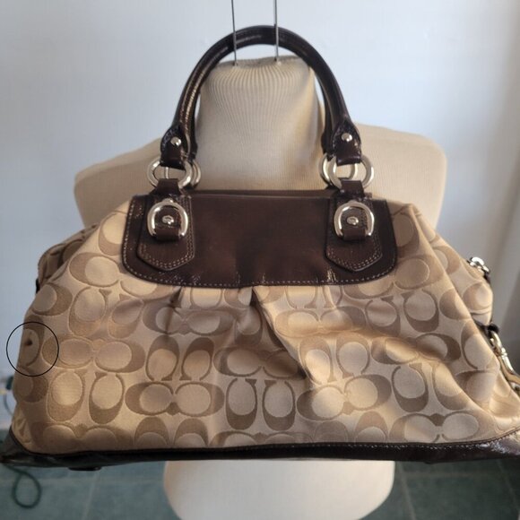 Coach Ashley Signature Sateen Brown/Khaki Satchel Handbag - Picture 14 of 16